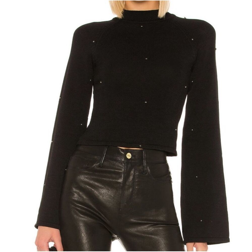 NBD Jeff Sweater Studded Cropped Black Flared Sleeves Revolve size Medium